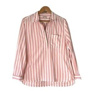 GAP DESIGNED & CRAFTED Pink Striped Popover Blouse Shirt Top Womens Sz Small N25